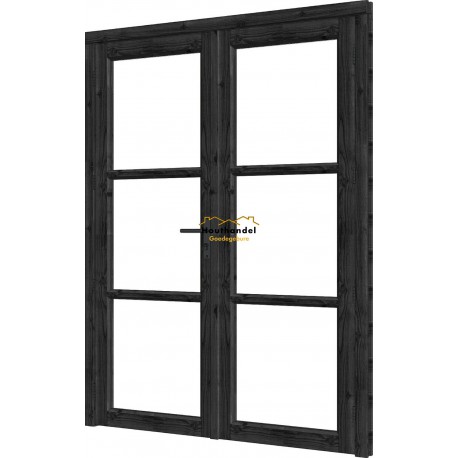 Steel Look deur - 03 dubbel DOUGLAS zwart, deur:750x2060mm+kozijn:1636x2136mm